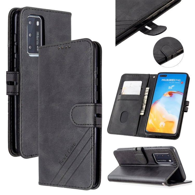 For Huawei P40 Stitching Style 2-Color Cow Texture Horizontal Flip PU Leather Case with Holder & Card Slot & Lanyard