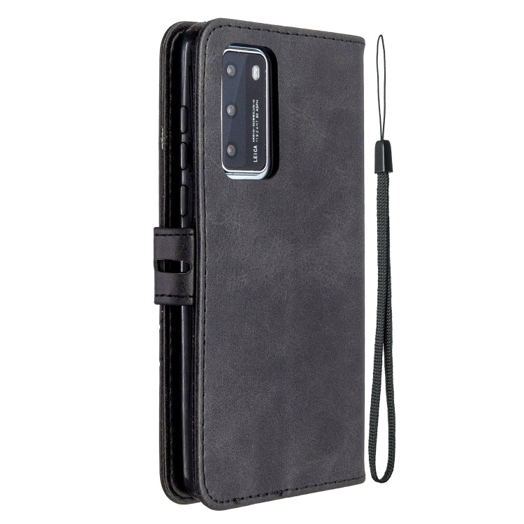 For Huawei P40 Stitching Style 2-Color Cow Texture Horizontal Flip PU Leather Case with Holder & Card Slot & Lanyard