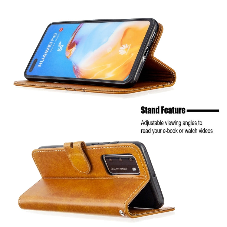 For Huawei P40 Stitching Style 2-Color Cow Texture Horizontal Flip PU Leather Case with Holder & Card Slot & Lanyard