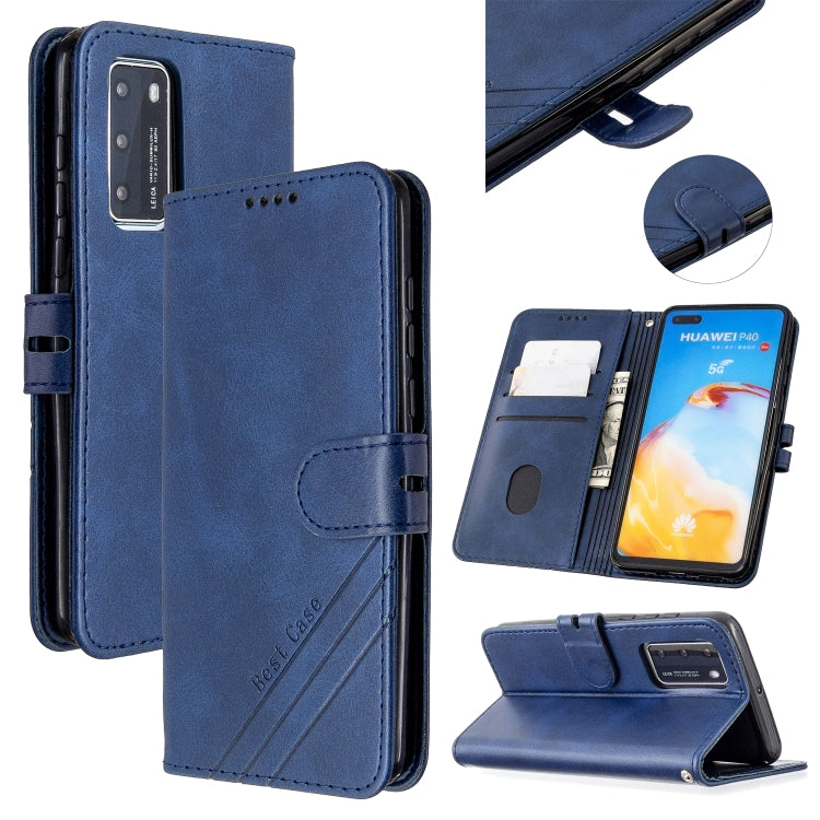 For Huawei P40 Stitching Style 2-Color Cow Texture Horizontal Flip PU Leather Case with Holder & Card Slot & Lanyard