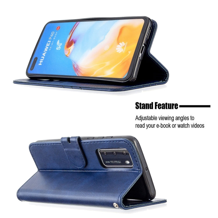 For Huawei P40 Stitching Style 2-Color Cow Texture Horizontal Flip PU Leather Case with Holder & Card Slot & Lanyard
