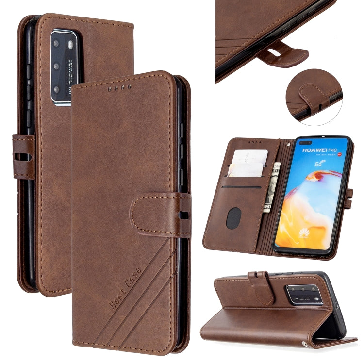 For Huawei P40 Stitching Style 2-Color Cow Texture Horizontal Flip PU Leather Case with Holder & Card Slot & Lanyard