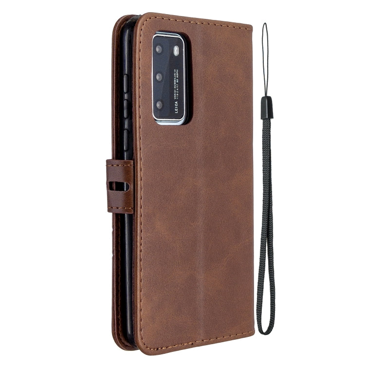 For Huawei P40 Stitching Style 2-Color Cow Texture Horizontal Flip PU Leather Case with Holder & Card Slot & Lanyard