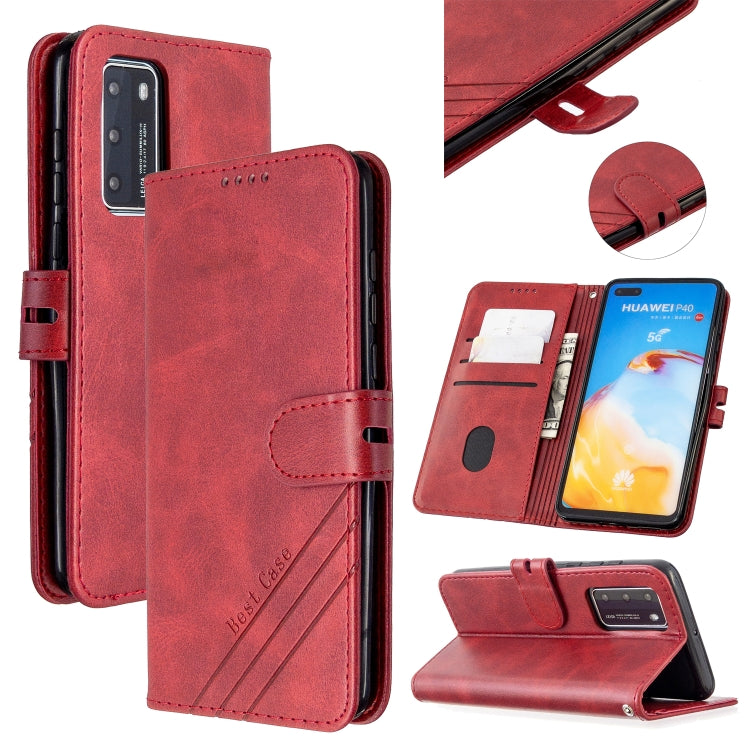 For Huawei P40 Stitching Style 2-Color Cow Texture Horizontal Flip PU Leather Case with Holder & Card Slot & Lanyard
