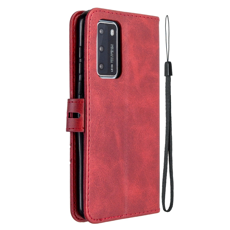 For Huawei P40 Stitching Style 2-Color Cow Texture Horizontal Flip PU Leather Case with Holder & Card Slot & Lanyard
