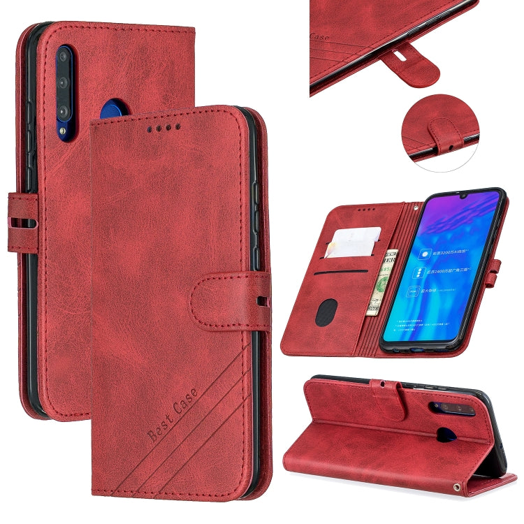 For Huawei P40 lite E / Y7p Stitching Style 2-Color Cow Texture Horizontal Flip PU Leather Case with Holder & Card Slot & Lanyard