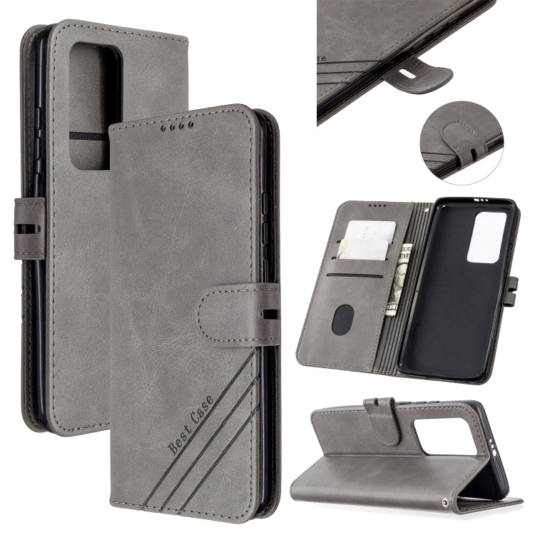 For Huawei P40 Pro Stitching Style 2-Color Cow Texture Horizontal Flip PU Leather Case with Holder & Card Slot & Lanyard