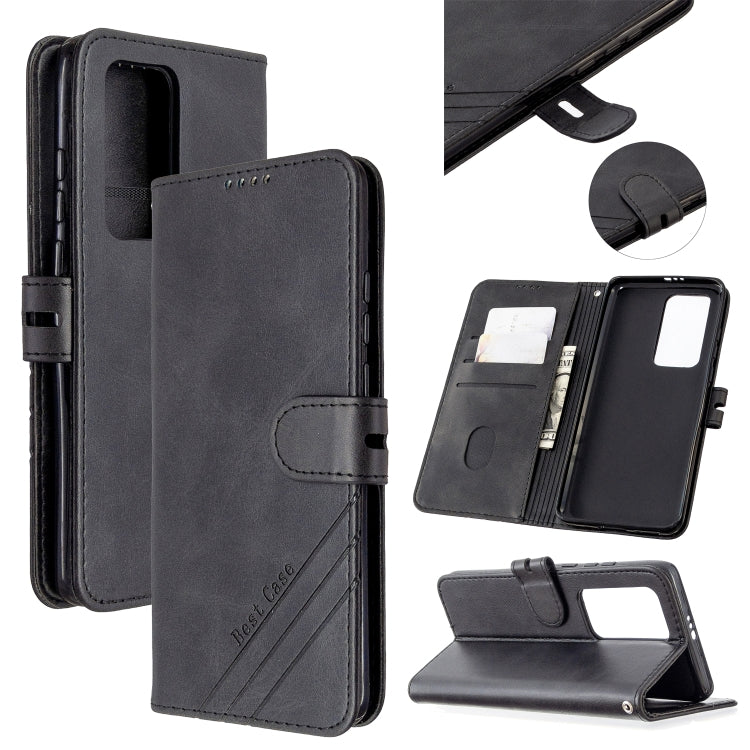 For Huawei P40 Pro Stitching Style 2-Color Cow Texture Horizontal Flip PU Leather Case with Holder & Card Slot & Lanyard