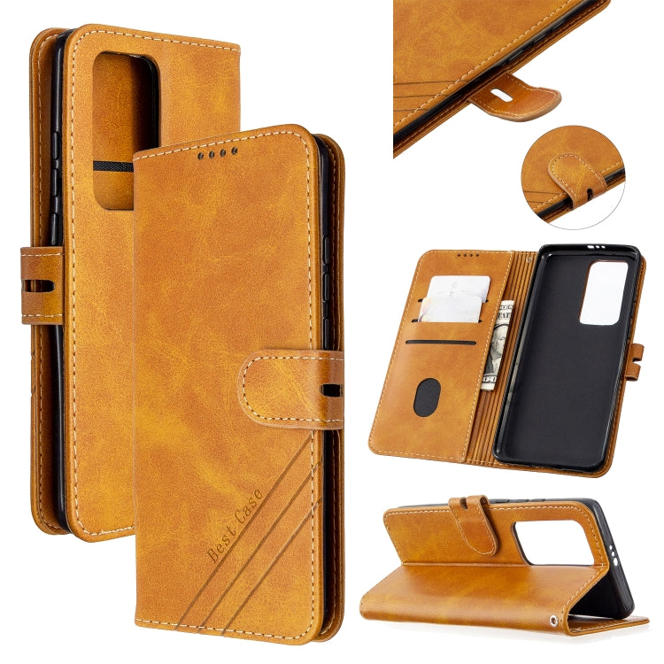 For Huawei P40 Pro Stitching Style 2-Color Cow Texture Horizontal Flip PU Leather Case with Holder & Card Slot & Lanyard