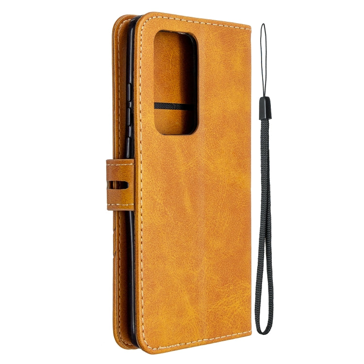 For Huawei P40 Pro Stitching Style 2-Color Cow Texture Horizontal Flip PU Leather Case with Holder & Card Slot & Lanyard