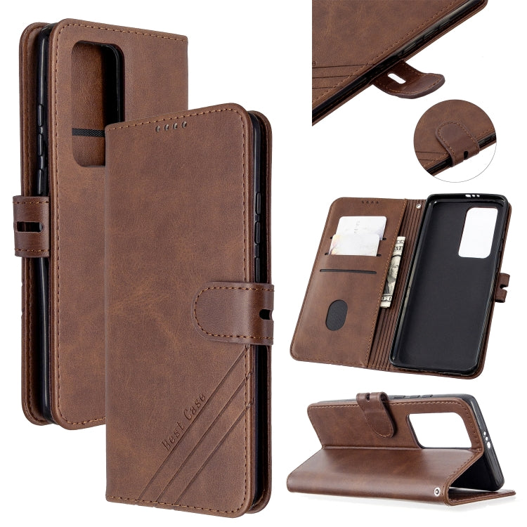 For Huawei P40 Pro Stitching Style 2-Color Cow Texture Horizontal Flip PU Leather Case with Holder & Card Slot & Lanyard