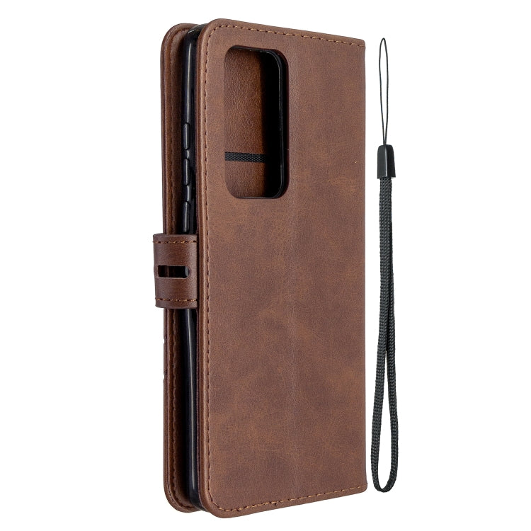 For Huawei P40 Pro Stitching Style 2-Color Cow Texture Horizontal Flip PU Leather Case with Holder & Card Slot & Lanyard