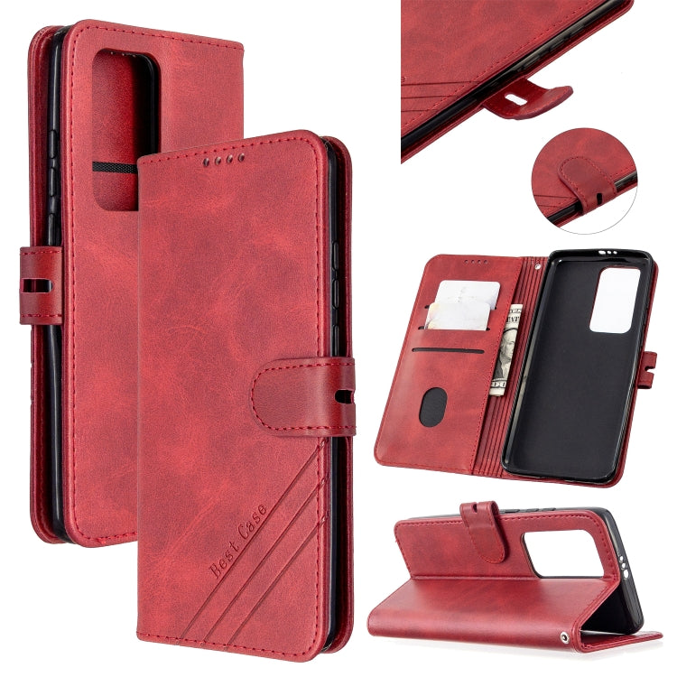 For Huawei P40 Pro Stitching Style 2-Color Cow Texture Horizontal Flip PU Leather Case with Holder & Card Slot & Lanyard
