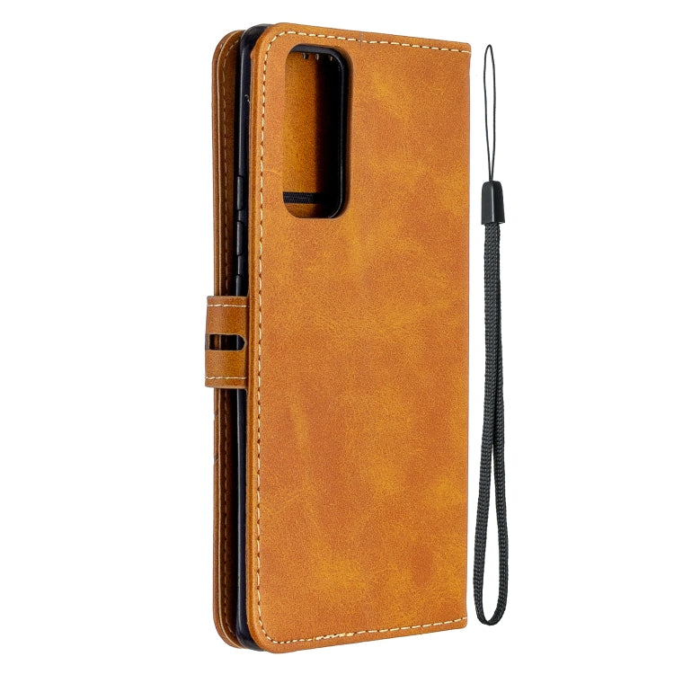 For Huawei Honor 30 Stitching Style 2-Color Cow Texture Horizontal Flip PU Leather Case with Holder & Card Slot & Lanyard