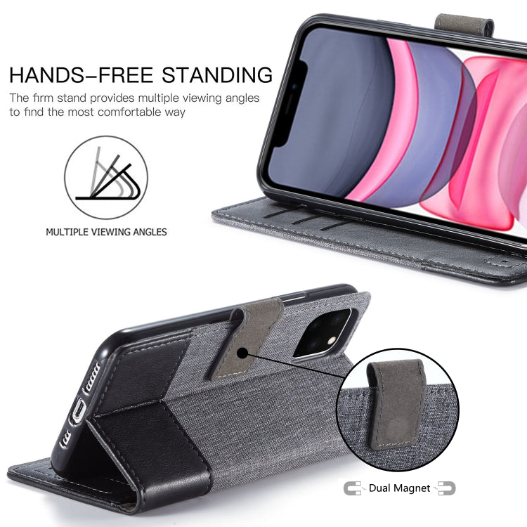 For iPhone 11 MUXMA MX102 Horizontal Flip Canvas Leather Case with Stand & Card Slot & Wallet Function