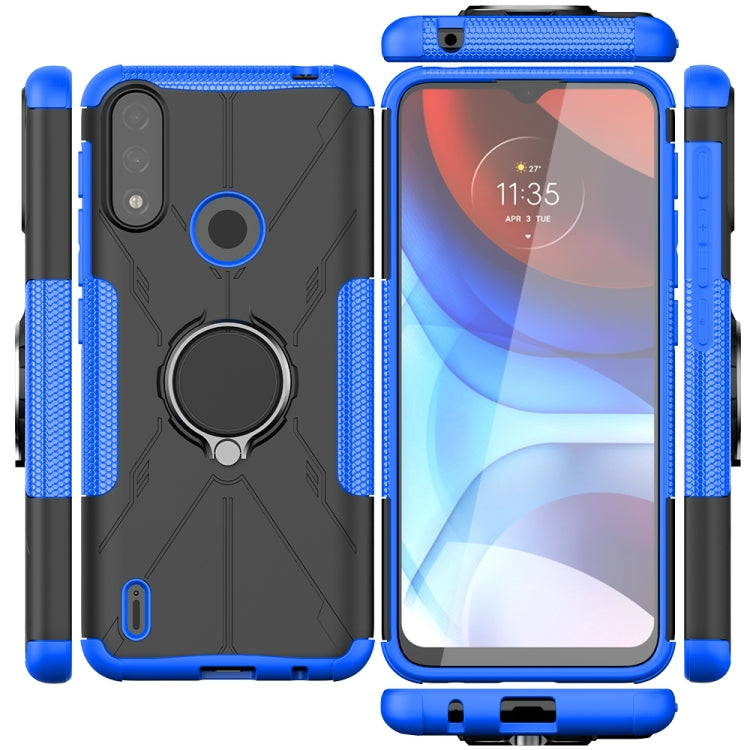 For Motorola Moto E7 Power Armor Bear Shockproof PC + TPU Protective Case with Ring Holder