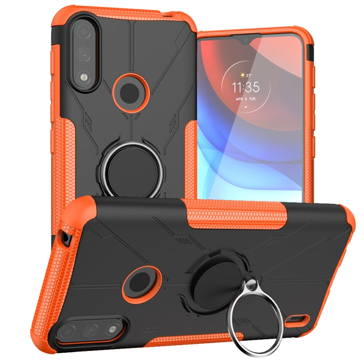 For Motorola Moto E7 Power Armor Bear Shockproof PC + TPU Protective Case with Ring Holder