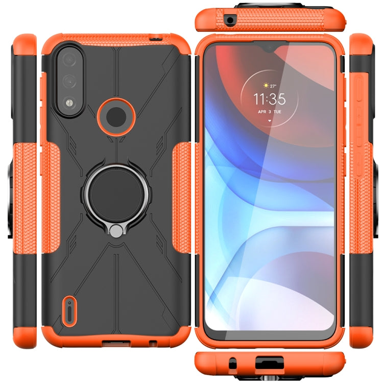 For Motorola Moto E7 Power Armor Bear Shockproof PC + TPU Protective Case with Ring Holder