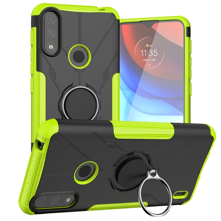 For Motorola Moto E7 Power Armor Bear Shockproof PC + TPU Protective Case with Ring Holder