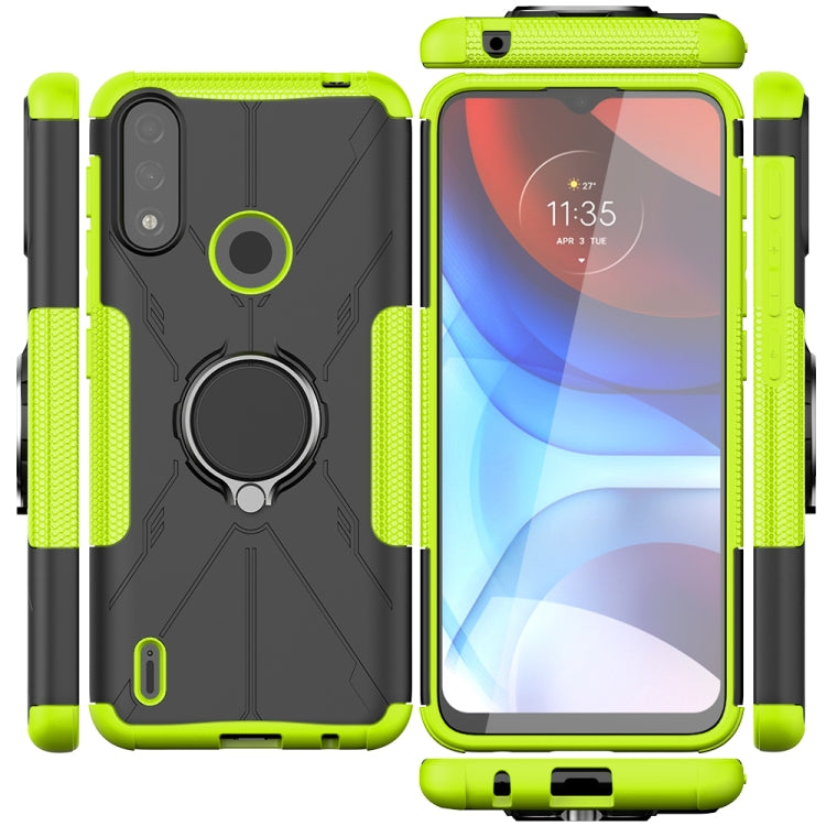 For Motorola Moto E7 Power Armor Bear Shockproof PC + TPU Protective Case with Ring Holder
