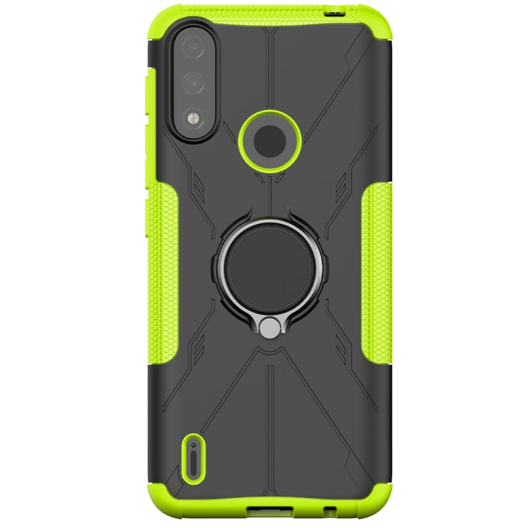 For Motorola Moto E7 Power Armor Bear Shockproof PC + TPU Protective Case with Ring Holder