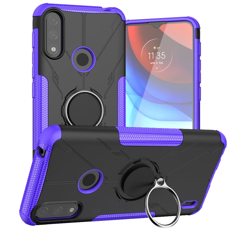 For Motorola Moto E7 Power Armor Bear Shockproof PC + TPU Protective Case with Ring Holder