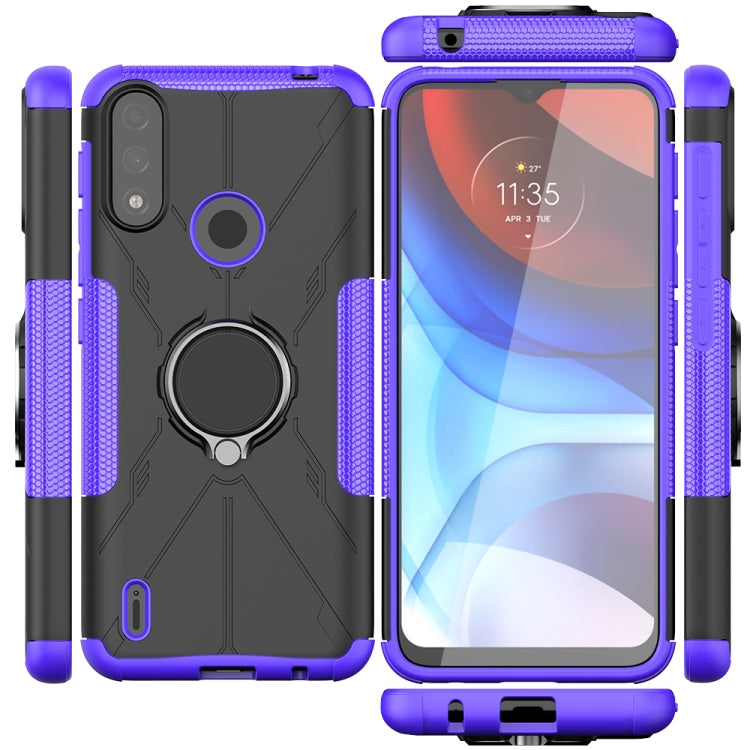 For Motorola Moto E7 Power Armor Bear Shockproof PC + TPU Protective Case with Ring Holder