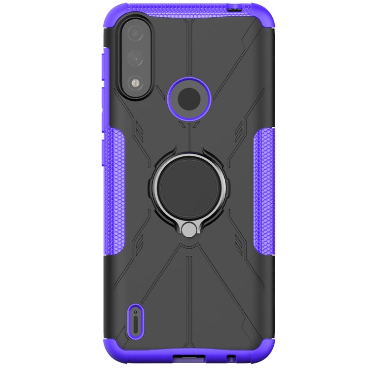 For Motorola Moto E7 Power Armor Bear Shockproof PC + TPU Protective Case with Ring Holder