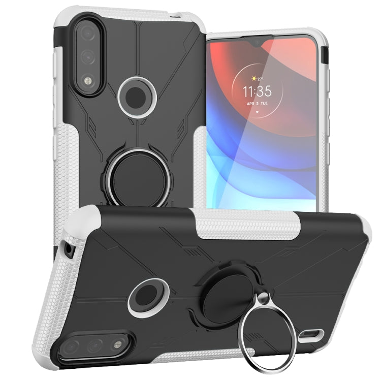 For Motorola Moto E7 Power Armor Bear Shockproof PC + TPU Protective Case with Ring Holder