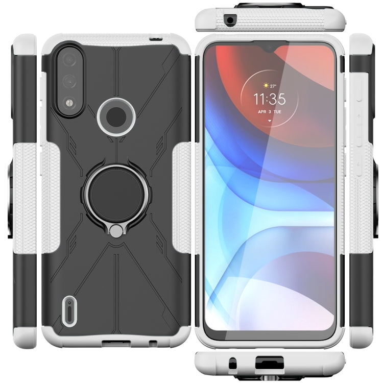 For Motorola Moto E7 Power Armor Bear Shockproof PC + TPU Protective Case with Ring Holder