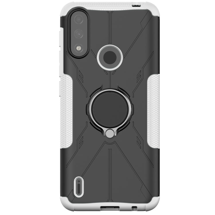 For Motorola Moto E7 Power Armor Bear Shockproof PC + TPU Protective Case with Ring Holder
