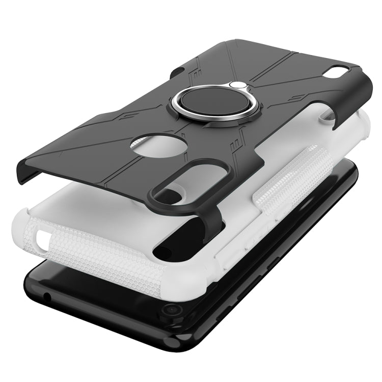 For Motorola Moto E7 Power Armor Bear Shockproof PC + TPU Protective Case with Ring Holder