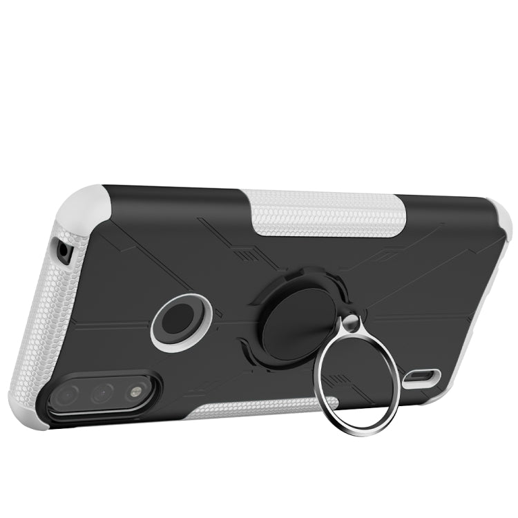 For Motorola Moto E7 Power Armor Bear Shockproof PC + TPU Protective Case with Ring Holder