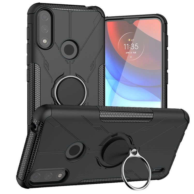 For Motorola Moto E7 Power Armor Bear Shockproof PC + TPU Protective Case with Ring Holder