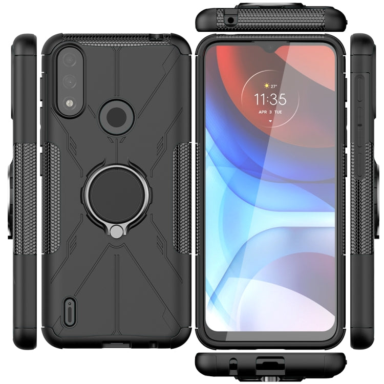For Motorola Moto E7 Power Armor Bear Shockproof PC + TPU Protective Case with Ring Holder