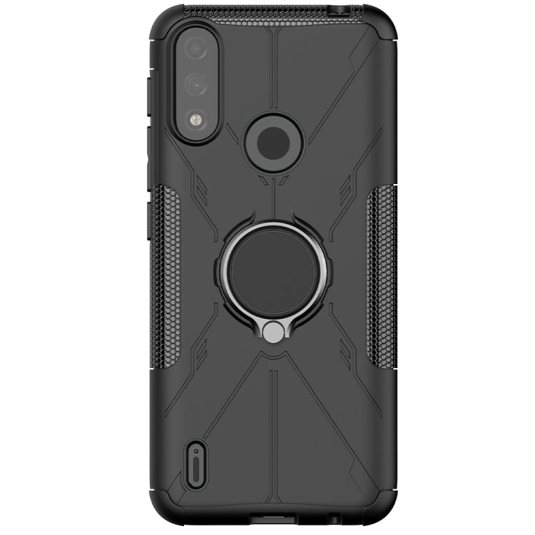 For Motorola Moto E7 Power Armor Bear Shockproof PC + TPU Protective Case with Ring Holder