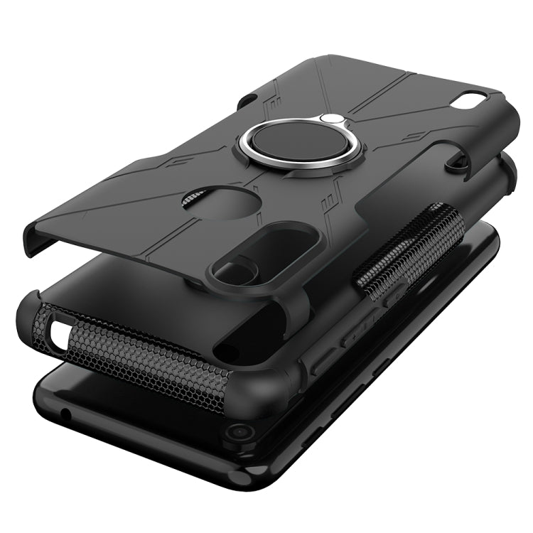 For Motorola Moto E7 Power Armor Bear Shockproof PC + TPU Protective Case with Ring Holder