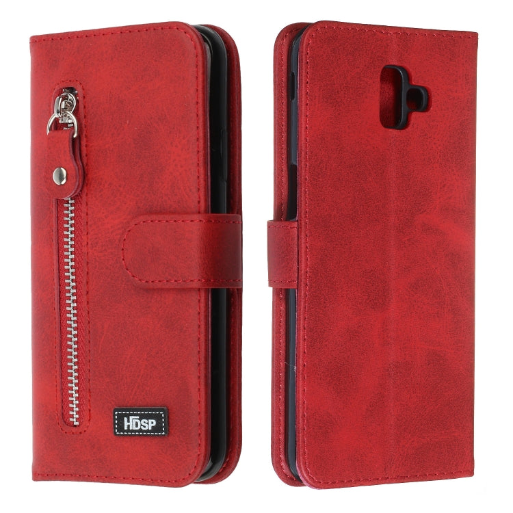 For Galaxy J6+ Zipper Horizontal Flip Leather Case with Wallet & Holder & Card Slots