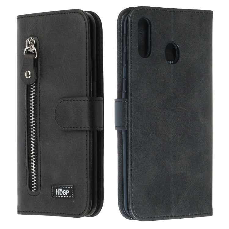 For Galaxy M20 Zipper Horizontal Flip Leather Case with Wallet & Holder & Card Slots