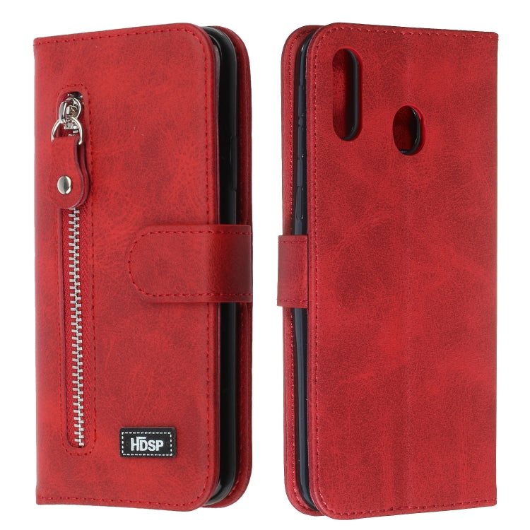 For Galaxy M20 Zipper Horizontal Flip Leather Case with Wallet & Holder & Card Slots