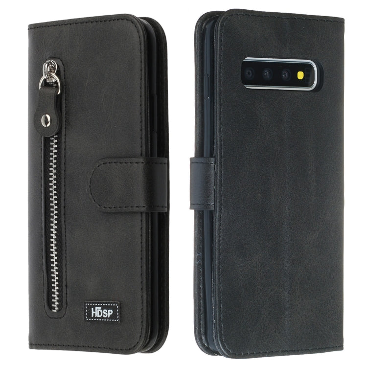For Galaxy S10 Zipper Horizontal Flip Leather Case with Wallet & Holder & Card Slots