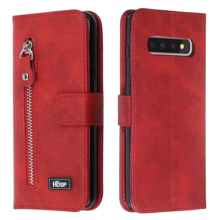 For Galaxy S10 Zipper Horizontal Flip Leather Case with Wallet & Holder & Card Slots