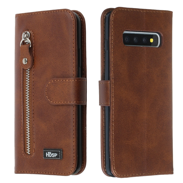 For Galaxy S10+ Zipper Horizontal Flip Leather Case with Wallet & Holder & Card Slots