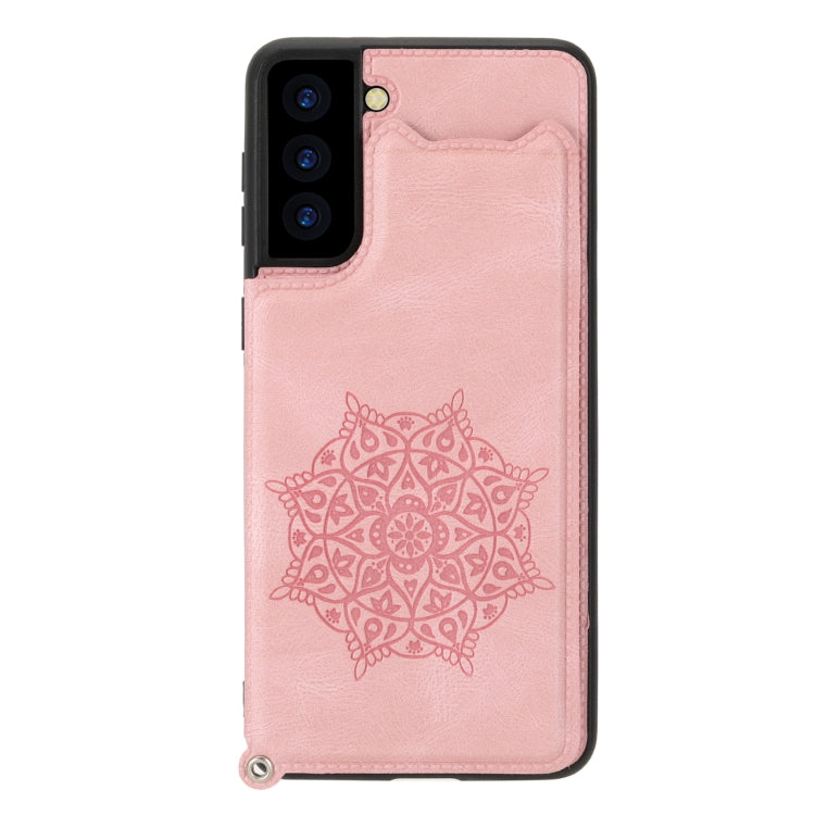 For Samsung Galaxy S21 FE Mandala Embossed PU + TPU Case with Holder & Card Slots & Photo Frame & Strap