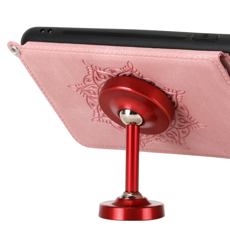 For Samsung Galaxy S21 FE Mandala Embossed PU + TPU Case with Holder & Card Slots & Photo Frame & Strap