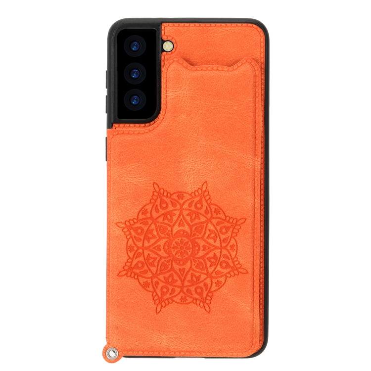 For Samsung Galaxy S21 FE Mandala Embossed PU + TPU Case with Holder & Card Slots & Photo Frame & Strap