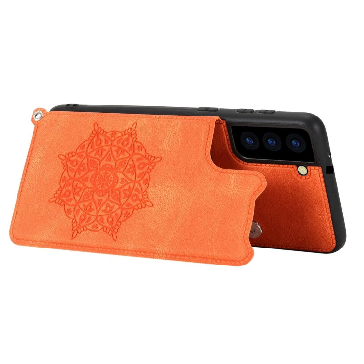 For Samsung Galaxy S21 FE Mandala Embossed PU + TPU Case with Holder & Card Slots & Photo Frame & Strap