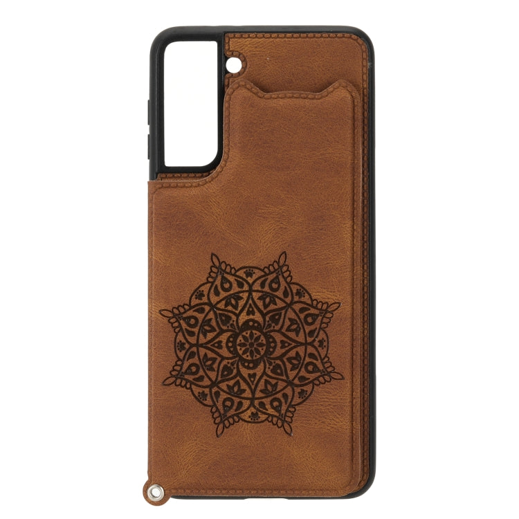 For Samsung Galaxy S21 FE Mandala Embossed PU + TPU Case with Holder & Card Slots & Photo Frame & Strap