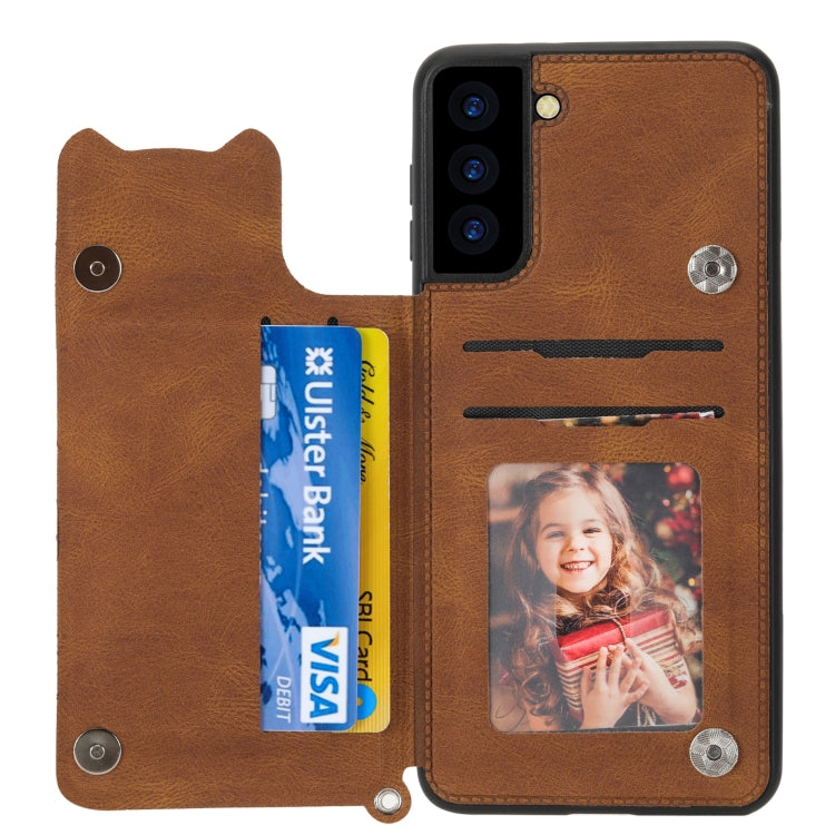 For Samsung Galaxy S21 FE Mandala Embossed PU + TPU Case with Holder & Card Slots & Photo Frame & Strap