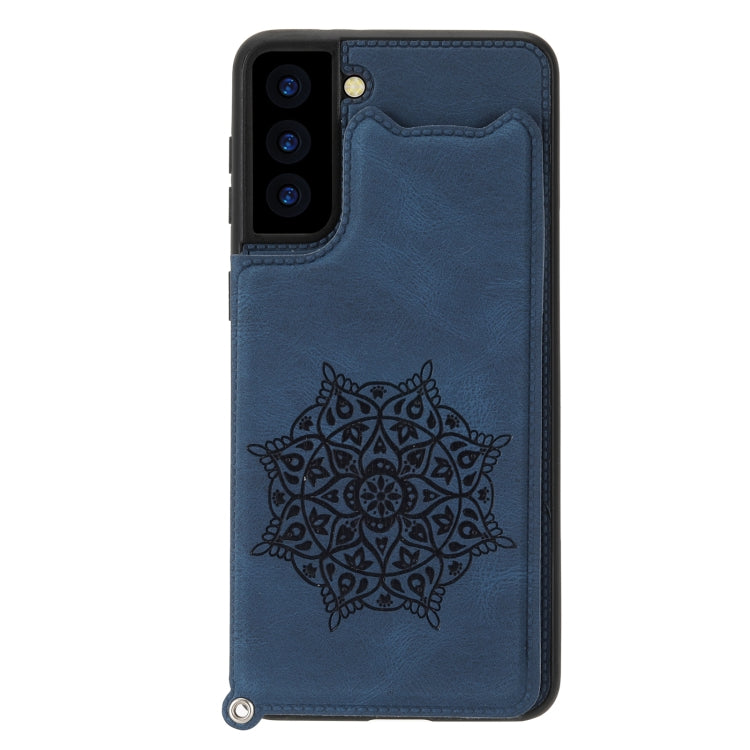 For Samsung Galaxy S21 FE Mandala Embossed PU + TPU Case with Holder & Card Slots & Photo Frame & Strap
